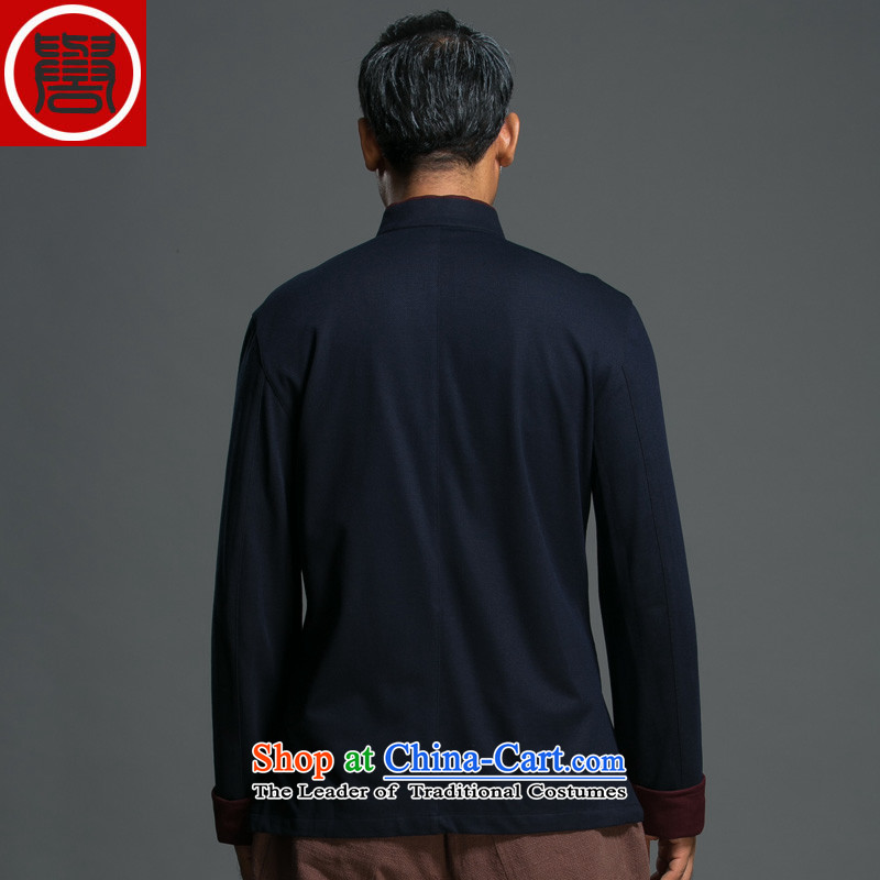Renowned Chinese Wind and loose autumn Tang dynasty long-sleeved male Han-taxi Chinese collar national tray clip jacket improved Han-blue , L, renowned (CHIYU) , , , shopping on the Internet