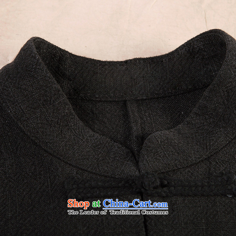 New improved men HUNNZ low) natural cotton linen Tang Dynasty Chinese long-sleeved shirt collar leisure Han-male black T-shirt 185,HUNNZ,,, shopping on the Internet