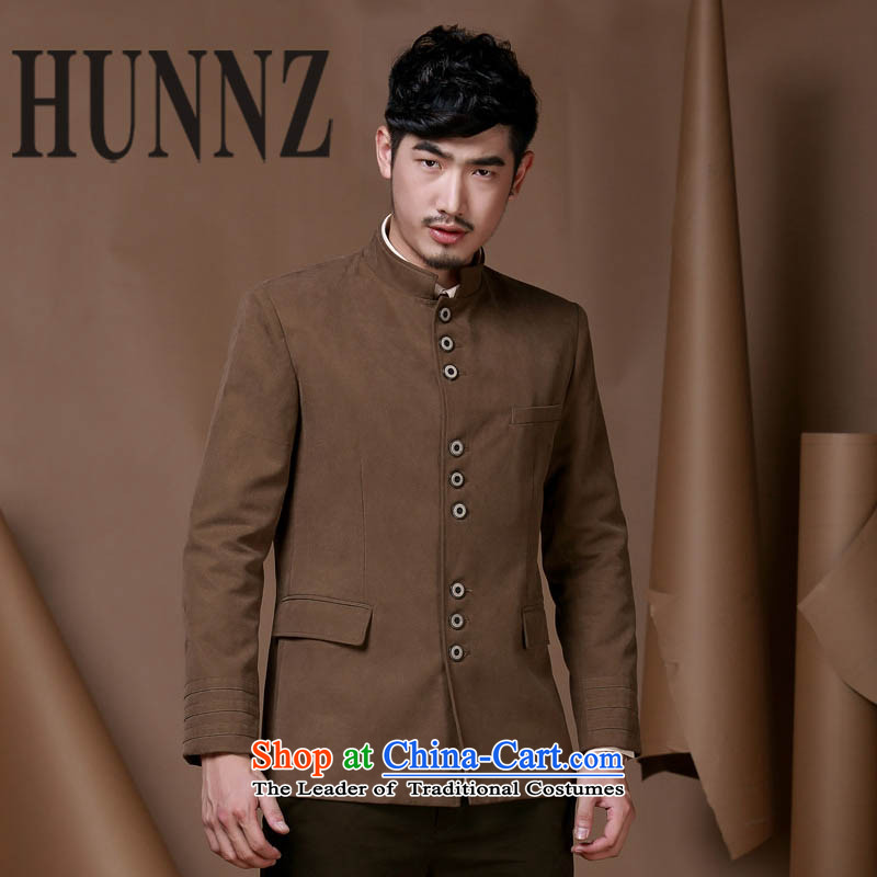 Hunnz China wind men Tang dynasty fashion long-sleeved sweater Chinese improved disk detained national costumes Han-khaki 165