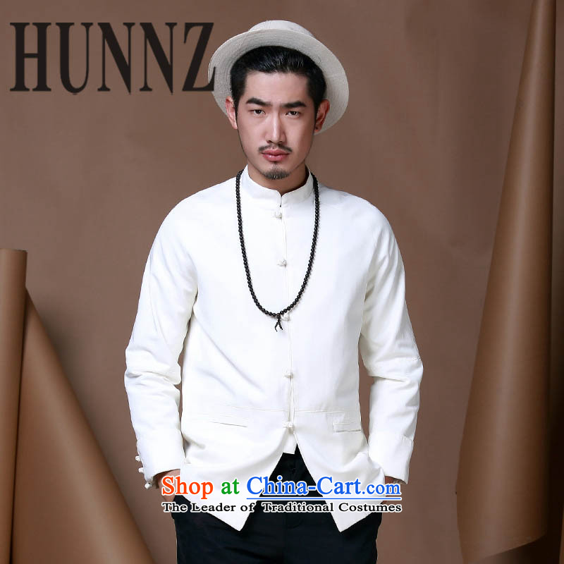 Hunnz men of Chinese tunic Neck Jacket trendy long-sleeved tray clip Chinese men China wind cotton linen and Tang dynasty white 185,HUNNZ,,, shopping on the Internet