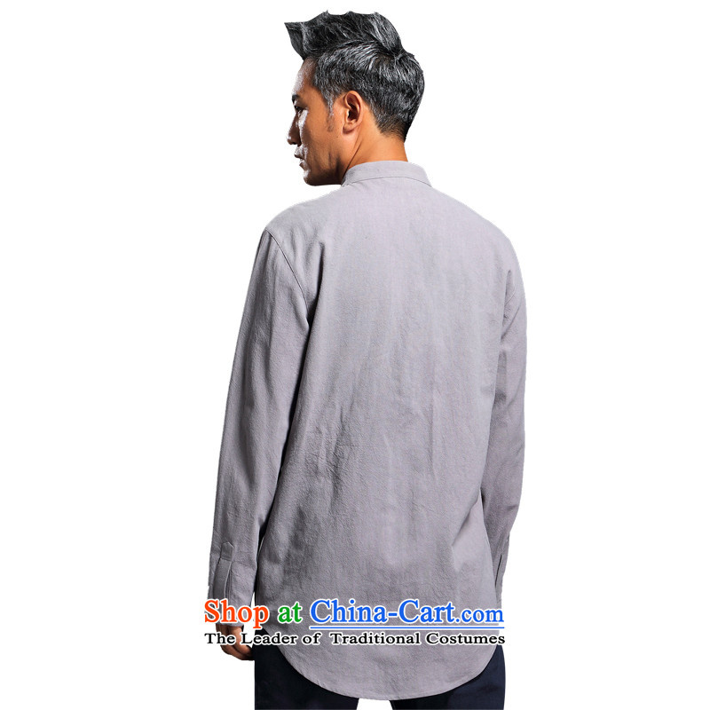 Renowned linen shirt men Tang dynasty and loose autumn shirts China wind Han-men linen long-sleeved sweater shirt XXXL, light gray (CHIYU renowned shopping on the Internet has been pressed.)
