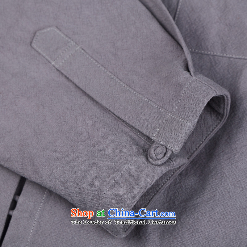 Renowned linen shirt men Tang dynasty and loose autumn shirts China wind Han-men linen long-sleeved sweater shirt XXXL, light gray (CHIYU renowned shopping on the Internet has been pressed.)