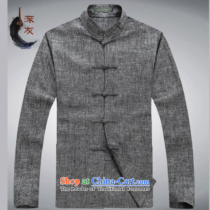 China wind men Tang dynasty long-sleeved kit male Han-cotton linen long-sleeved Kit Chinese collar manually disc detained men on cotton linen cuff kit multi-colored beige XXXL/190, optional thre line (gesaxing and Tobago) , , , shopping on the Internet