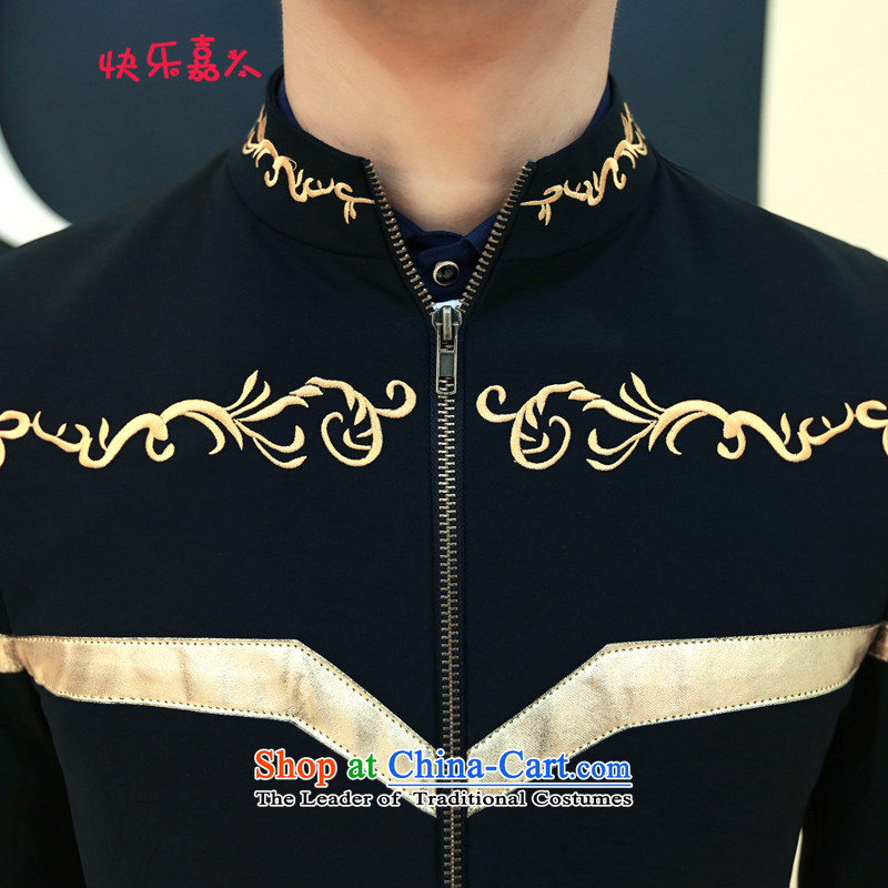 Spring 2015 the new Korean men casual embroidery collar jacket XZ08 BLUE XL, Happy Corsican was shopping on the Internet has been pressed.