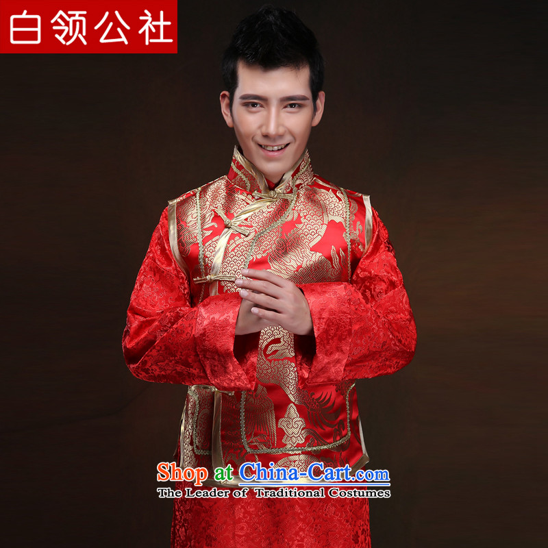 White-collar corporation men Soo-wo service Tang dynasty China wind the bridegroom Chinese Antique ethnic men married to show the happy dress bows and Han-soo-wo service men and Chinese dragon men Soo wo Kits?XL