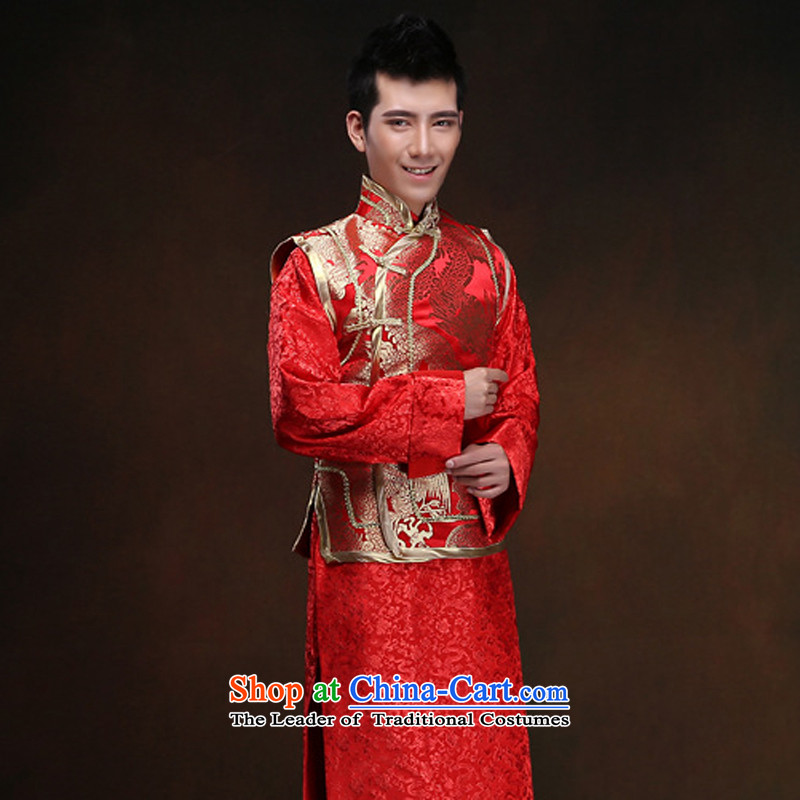 White-collar corporation men Soo-wo service Tang dynasty China wind the bridegroom Chinese Antique ethnic men married to show the happy dress bows and Han-soo-wo service men and Chinese Dragon Men show services XL, white-collar workers wo Corporation , ,