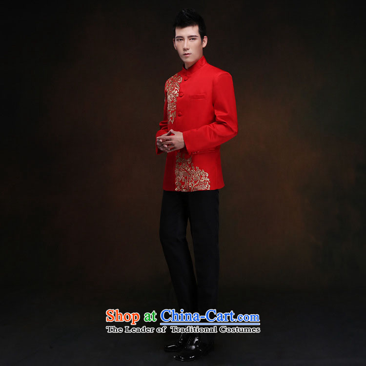 White-collar corporation men Soo-Wo Service collar Chinese tunic red Tang Dynasty Chinese style wedding dress, Sepia bridegroom services marriage welcome drink Soo kimono gown red embroidery Sau Wo Service M picture, prices, brand platters! The elections are supplied in the national character of distribution, so action, buy now enjoy more preferential! As soon as possible.