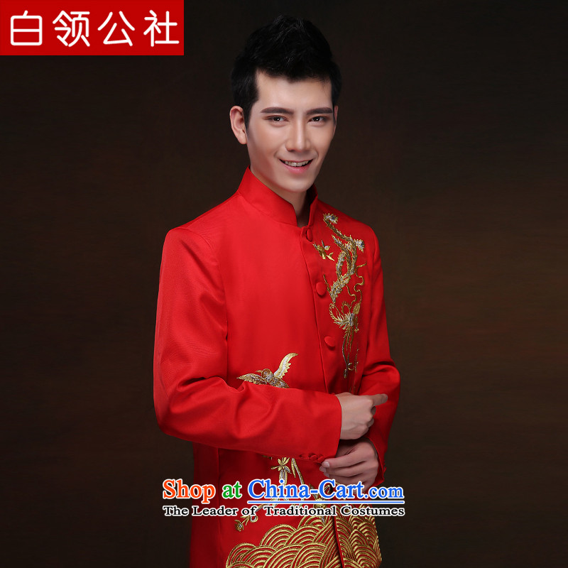 White-collar corporation men Soo-wo service of the bridegroom bows services-soo and Chinese wedding dress Men's Mock-Neck Chinese tunic auspicious retro TANG Sau Wo Service Pack costume red embroidery, white-collar corporation has been pressed XL, online
