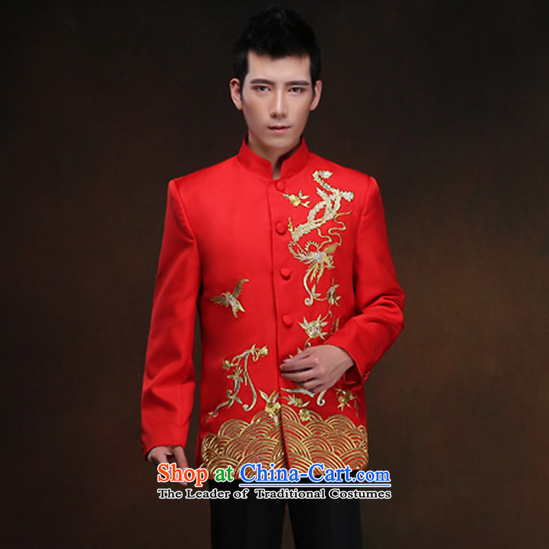 White-collar corporation men Soo-wo service of the bridegroom bows services-soo and Chinese wedding dress Men's Mock-Neck Chinese tunic auspicious retro TANG Sau Wo Service Pack costume red embroidery, white-collar corporation has been pressed XL, online