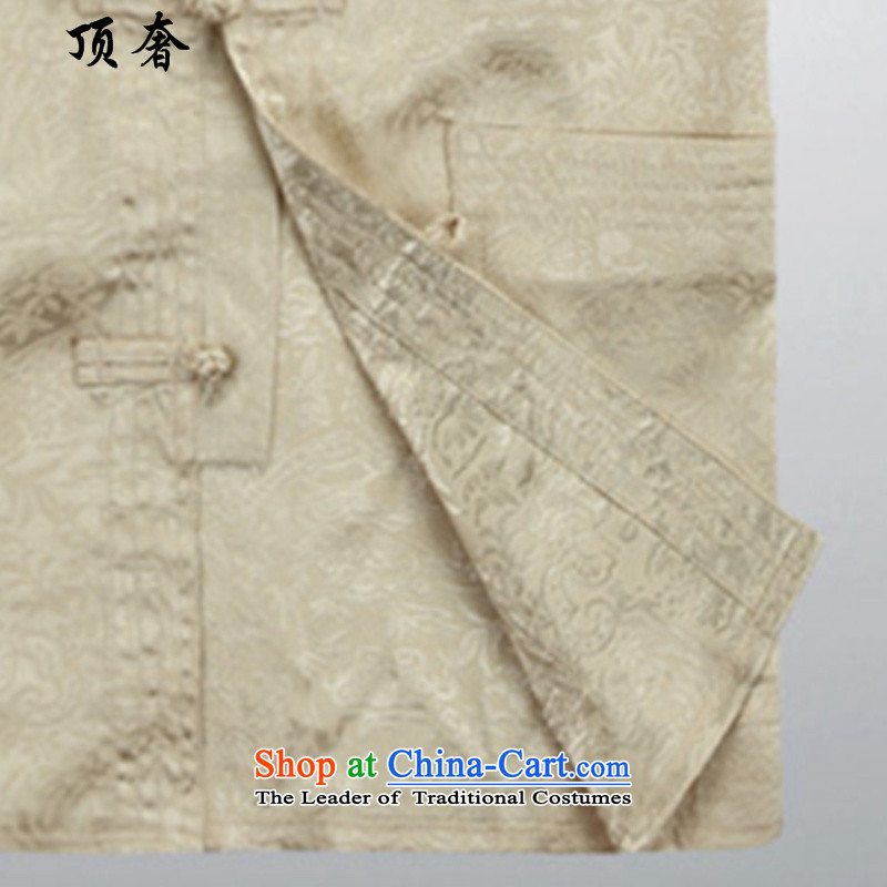 Top Luxury Men long-sleeved shirt Tang Dynasty Chinese shirt, forming the Netherlands ball-kung fu services during the spring and autumn thin men tray clip Han-beige jacket kit XXXL 185 top luxury shopping on the Internet has been pressed.