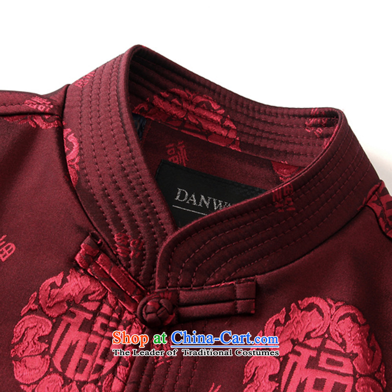 In spring and autumn leaf fu shou long-sleeved blouses from older Tang Fu Shou Tang Jacket coat of ethnic Chinese Spring and Autumn Men's Mock-Neck tray clip fu shou Tang dynasty wine red and leaf.... 190, shopping on the Internet