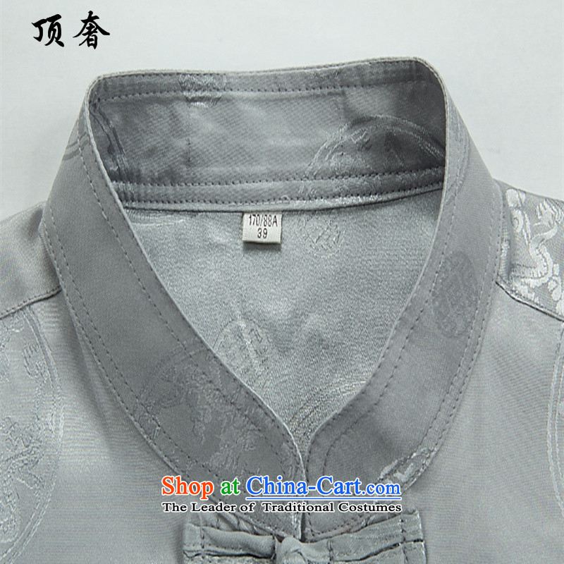 Top Luxury Tang dynasty male disc spring and autumn summer long-sleeved) thin Chinese clothing Men's Mock-Neck Shirt loose version older Tang Dynasty Package red too long-sleeved kit life jackets silver gray L/170, kit top luxury shopping on the Internet