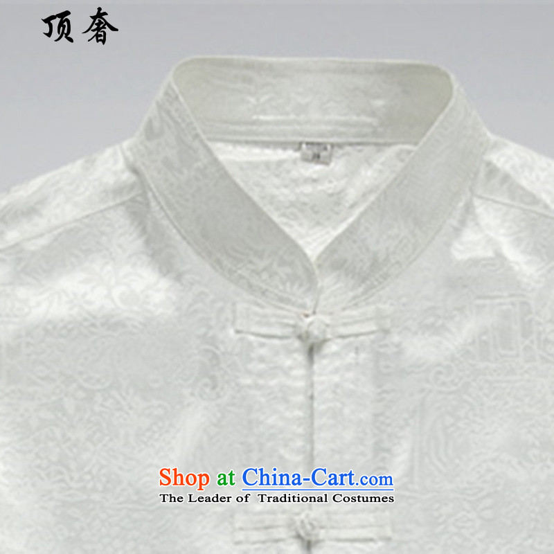 Top Luxury Men long-sleeved shirt of older persons in the Tang dynasty and the spring and fall of low summer loose Version Chinese national costumes shirt xl blue Tang Dynasty Package S/165, white shirt top luxury shopping on the Internet has been pressed