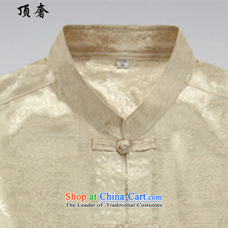 Top Luxury Men long-sleeved shirt of older persons in the Chinese Tang dynasty package male summer spring and fall loose version Tang dynasty and long-sleeved shirt, served to increase the River During the Qingming Festival  of beige kit XL/180, top luxur