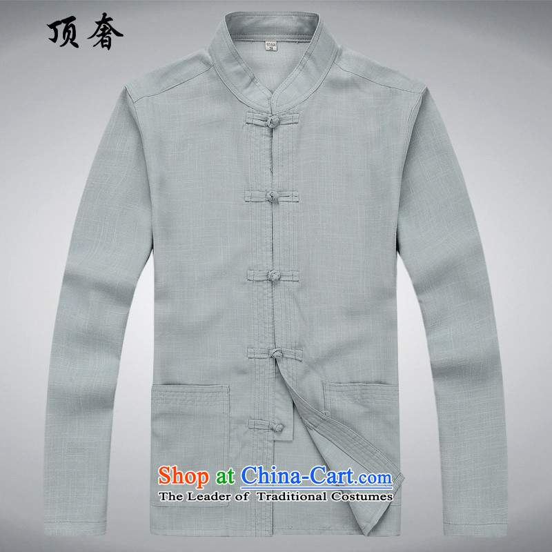 Top Luxury men Tang dynasty long-sleeved shirt, men's shirts, ethnic-clip Classical China wind-free ironing Tang dynasty 2043 of long-sleeved gray suit S/165, top luxury shopping on the Internet has been pressed.