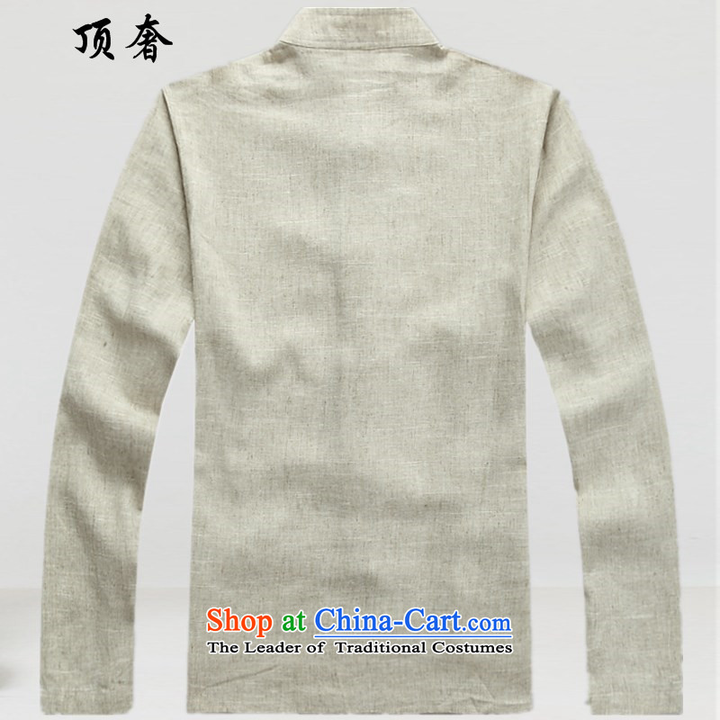 Top Luxury Tang Dynasty Men long sleeved shirt men fall and winter clothing, Hon Wah National Mock-Neck Shirt China wind in older Tang Dynasty Package gray 2042, beige kit XL/180, top luxury shopping on the Internet has been pressed.