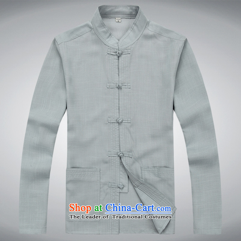 Men's long-sleeved Tang Dynasty Package jogs services practice suits tai chi services collar Chinese tunic 190XXXXL Light Gray