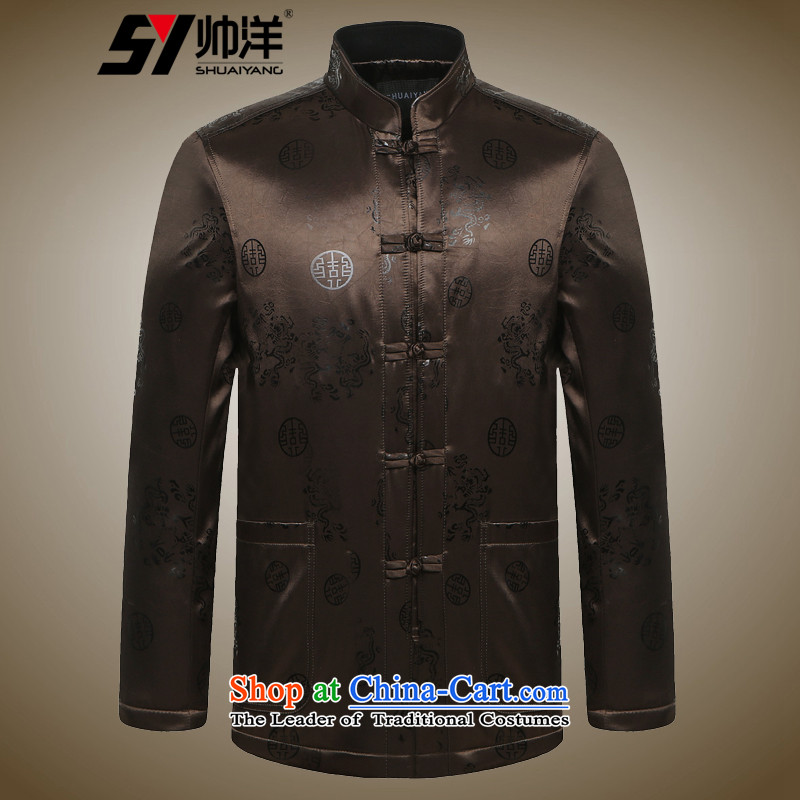 Yohei Kono new autumn and winter cool, older men Tang Dynasty Chinese robe shirt jacket coat thick warm China wind satin black 175 Shuai Yang (SHUAIYANG) , , , shopping on the Internet