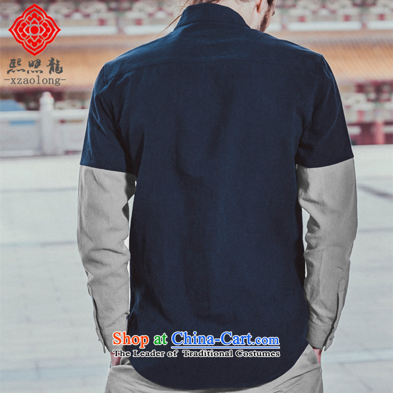 Hee-Snapshot Longxin XZAOLONG/ Chinese collar men's shirts knocked color cotton linen and Tang dynasty China wind shirt gray XL, Hee-snapshot (XZAOLONG lung) , , , shopping on the Internet