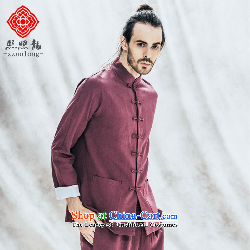 Hee-Snapshot Lung Men Tang jackets Chinese manual tray clip casual retro China wind long-sleeved shirt cotton linen autumn blue , L, Hee-snapshot (XZAOLONG lung) , , , shopping on the Internet