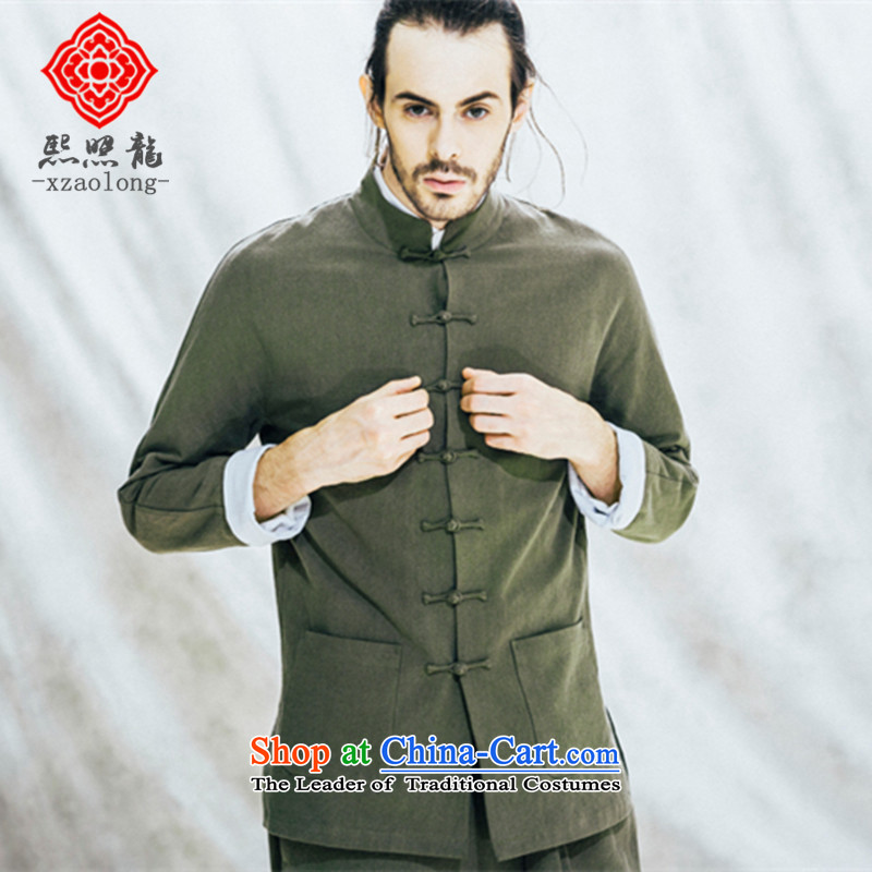 Hee-Snapshot Lung Men Tang jackets Chinese manual tray clip casual retro China wind long-sleeved shirt cotton linen autumn blue , L, Hee-snapshot (XZAOLONG lung) , , , shopping on the Internet