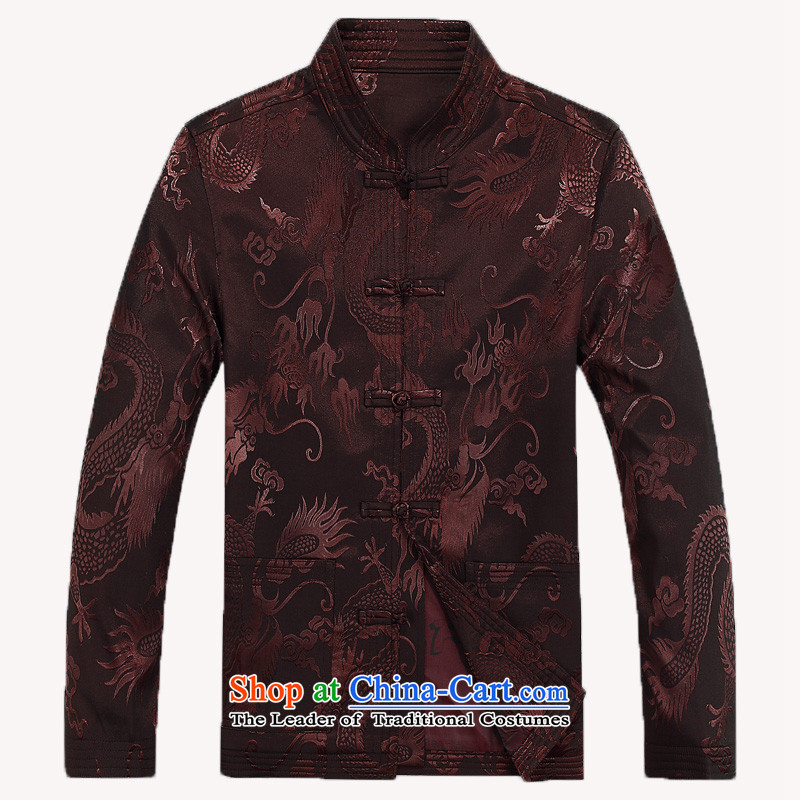 The autumn 2015 new men aged jackets Tang national costumes Large Dragon Chinese men's father replacing costumes F8802 XL/180, wine red and line (gesaxing thre) , , , shopping on the Internet