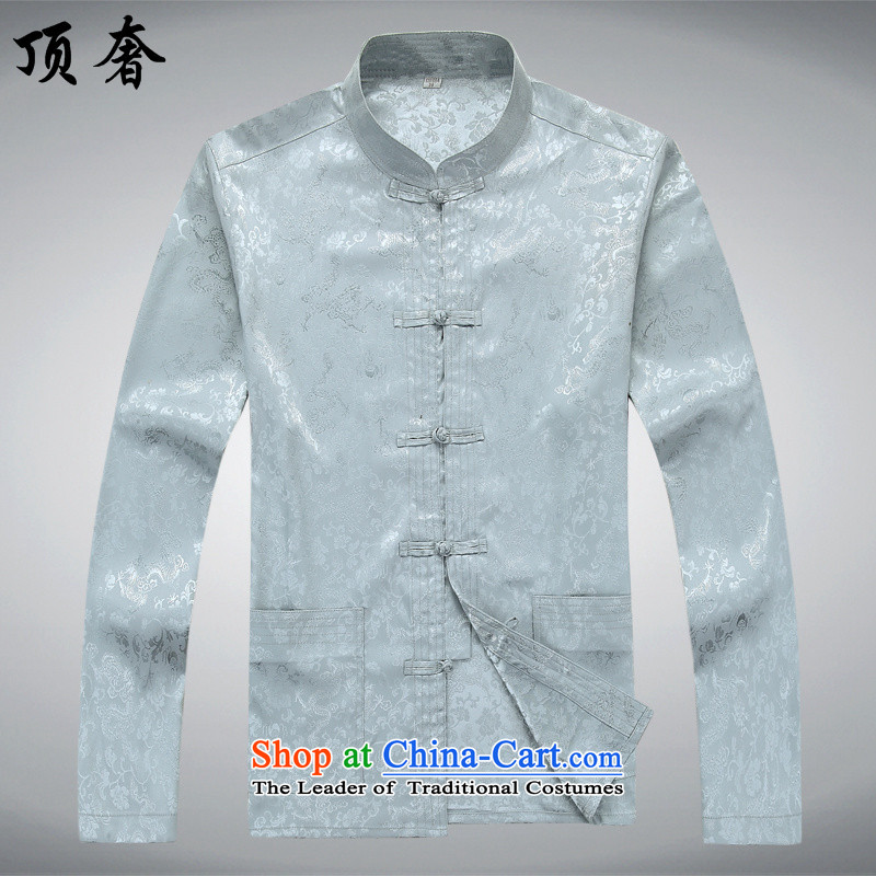 Top Luxury men Tang Dynasty Package for the elderly father men white long-sleeved clothes grandpa spring and summer elderly loaded collar tray clip relaxd version 2562) Tang Dynasty Package 190, gray) top luxury shopping on the Internet has been pressed.