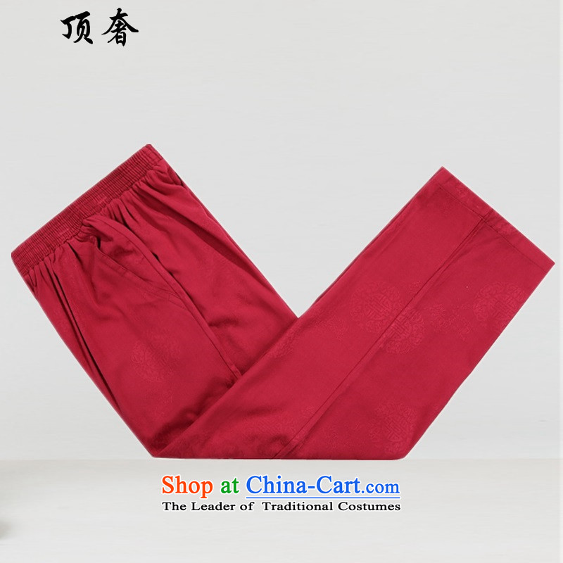 Top Luxury older short-sleeved Tang Dynasty Package Men's Mock-Neck Shirt short-sleeved tray clip relaxd large male Pants Shirts China wind of ethnic costumes to xl 88020 Red Kit XXL/185, top luxury shopping on the Internet has been pressed.