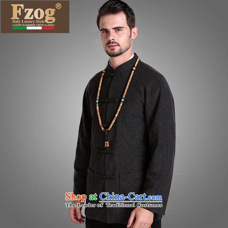 Fzog stylish and simple China wind men middle-aged men's comfort and breathability loose pure color long-sleeved Tang dynasty from iron black XL,FZOG,,, shopping on the Internet