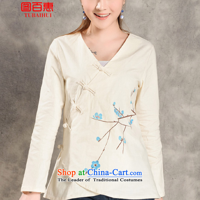 Figure Momoe  2015 tray clip Chinese improved long-sleeved Autumn Chinese female Han-tea service qipao shirt White XL, Figure Momoe (TUBAIHUI) , , , shopping on the Internet