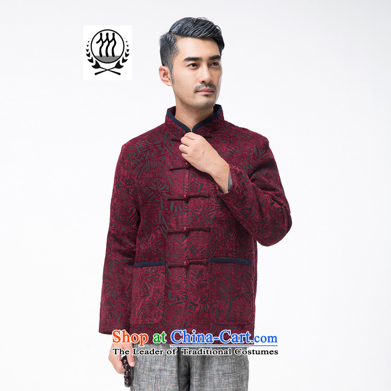 Thre line autumn and winter and new men in older satin stamp Tang dynasty democratic wind Men's Mock-Neck manual disk Chinese Tie Tang jackets F770 wine red L/175, thre line (gesaxing and Tobago) , , , shopping on the Internet