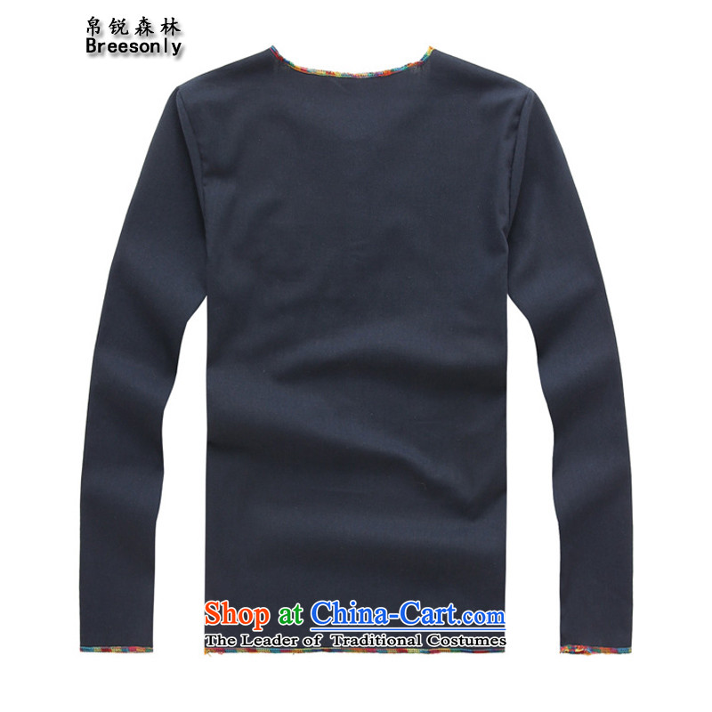 8Vpro Forest (breesonly) national costumes and flax long-sleeved T-shirt autumn 2015 large load embroidery T-shirt CT89 male and navy , L, 8breesonly forest (Vpro) , , , shopping on the Internet