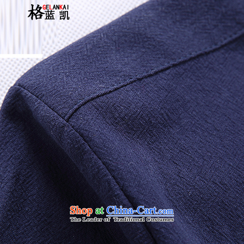 The blue Kai (GELANKAI) Tang Dynasty Chinese tunic autumn 2015, men's shirts larger linen long sleeved shirt and  blue, white, CX9801 Kai (GELANKAI) , , , shopping on the Internet
