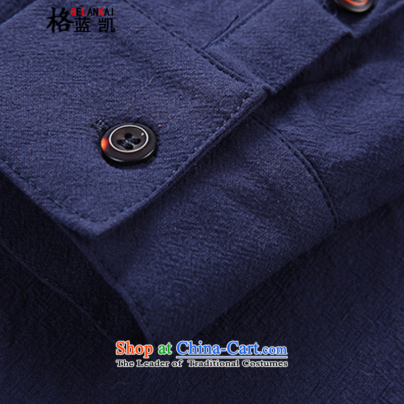 The blue Kai (GELANKAI) Tang Dynasty Chinese tunic autumn 2015, men's shirts larger linen long sleeved shirt and  blue, white, CX9801 Kai (GELANKAI) , , , shopping on the Internet