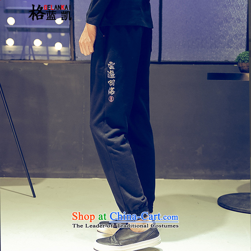 The blue Kai (GELANKAI) national costumes men fall inside China wind text embroidery large casual pants and gray trousers K006 Castor , Blue, XL, GELANKAI) , , , shopping on the Internet