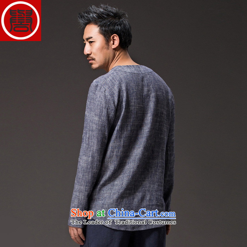 Renowned China wind autumn men cotton linen Tang dynasty and long-sleeved T-shirt Han-ball-service loose swashplate buttoned, dark gray -C0356 (L),. Renowned (CHIYU) , , , shopping on the Internet