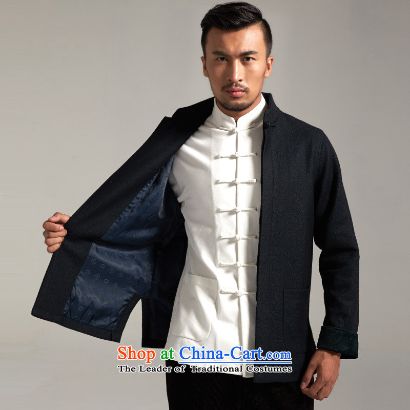 Fudo look forward to the winter, Tang dynasty spell color flip sleeve jacket Chinese knots in the autumn and winter 2015 T-shirt older New China wind men black 2XL, de fudo shopping on the Internet has been pressed.