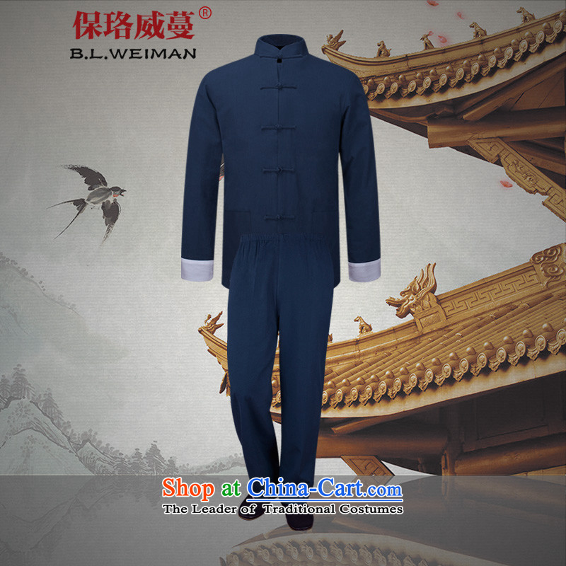 The Lhoba nationality Wei Mephidross Warranty China wind pure cotton old folk weave spring men Tang dynasty long-sleeved leisure pure color blue packaged services kung fu _TZTZ1016 Tang Dynasty Package 170_M_