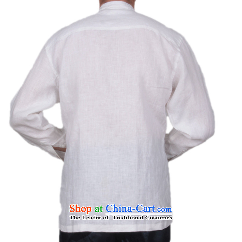 The fall of Bosnia and thre line linen men  of long-sleeved Tang dynasty China wind landscape stamp Long-Sleeve Shirt collar forming the Chinese shirt S-158613 white XXL/185, thre line (gesaxing and Tobago) , , , shopping on the Internet