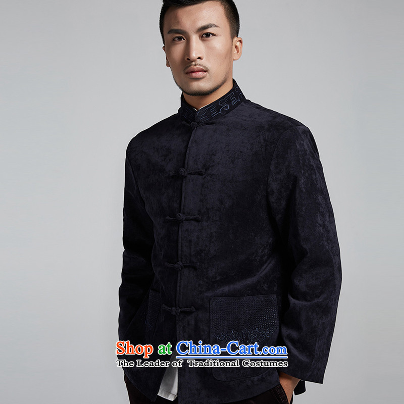 De Fudo Hongdu  2015 autumn and winter, Tang Dynasty Chinese clothes for men's jackets that embroidery fabric thick to large dark blue 4XL, de fudo shopping on the Internet has been pressed.