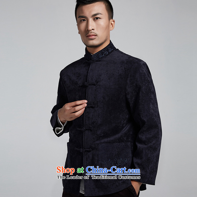 De Fudo Hongdu  2015 autumn and winter, Tang Dynasty Chinese clothes for men's jackets that embroidery fabric thick to large dark blue 4XL, de fudo shopping on the Internet has been pressed.