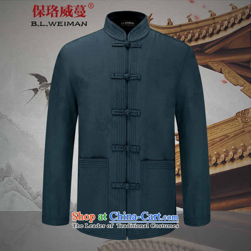 The Lhoba nationality Wei Mephidross warranty spring men Tang China Wind Jacket men pure cotton of older persons in the Han-casual jacket retro blue _170_M shirts_