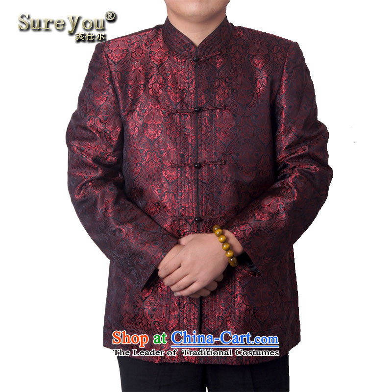Mr Rafael Hui-ying's New Man Tang jackets spring long-sleeved shirt collar male China wind Chinese elderly in the national costumes holiday gifts deep red deep red 185, British-see, 1586-15 (sureyou) , , , shopping on the Internet