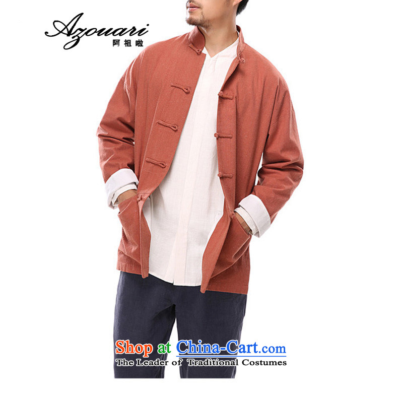 Azzu defense (azouari) China wind of autumn and winter linen manually Tang dynasty detained disc long-sleeved leisure men's jackets red-orange , L (AZOUARI azzu) , , , shopping on the Internet