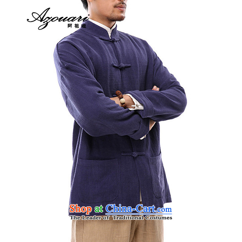 Azzu defense (azouari) China wind of autumn and winter men cotton linen Chinese Disc detained long-sleeved jacket Tang men Han-blue , L (AZZU AZOUARI) , , , shopping on the Internet