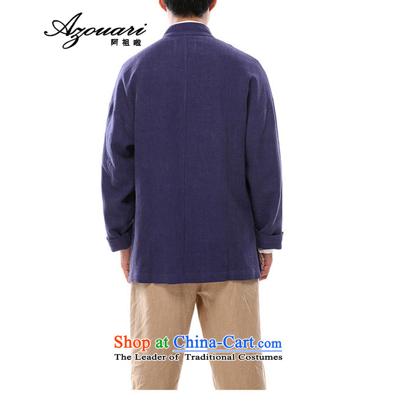 Azzu defense (azouari) China wind of autumn and winter men cotton linen Chinese Disc detained long-sleeved jacket Tang men Han-blue , L (AZZU AZOUARI) , , , shopping on the Internet