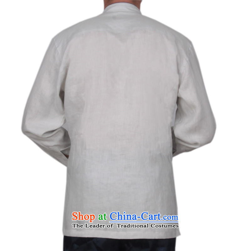 Bosnia and thre line new autumn men linen middle-aged long-sleeved shirt, forming the solid color linen: Netherlands Chinese Han-father replacing Tang dynasty S-158617 XXL/185, Green Line (gesaxing Bosnia and thre) , , , shopping on the Internet
