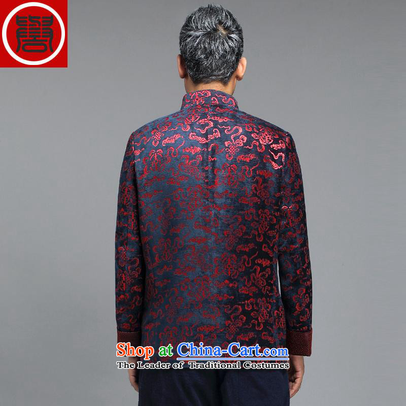 Renowned China wind in the autumn and winter 2015 older men stamp Tang Jacket coat Chinese improved temperament Tang Dynasty Xiangyun embroidery collar disc clip black jacket , L, renowned (CHIYU) , , , shopping on the Internet