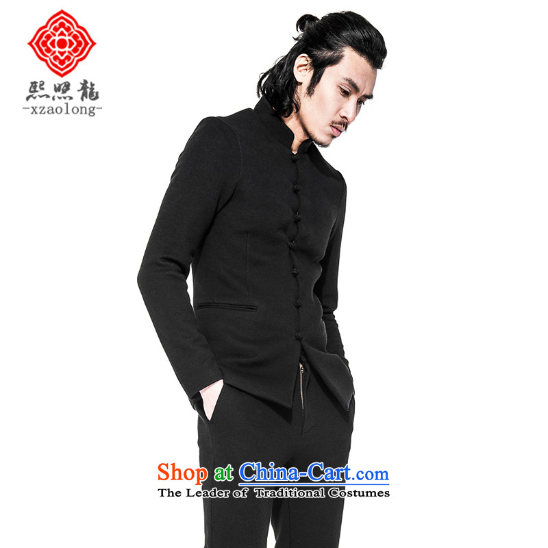 Hee-Snapshot Lung Men fall Chinese collar Chinese tunic improved Sau San Tong installed China wind jacket is cotton Space Black , L-hee (XZAOLONG snapshot lung) , , , shopping on the Internet