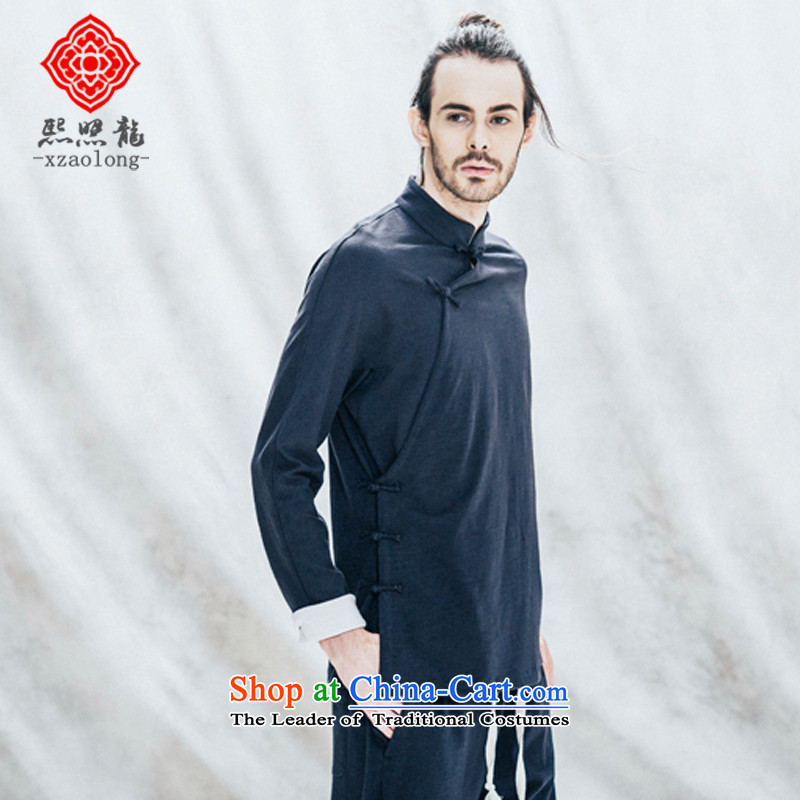 Hee-Yong-nam, a snapshot of the Tang dynasty retro collar China wind long-sleeved T-shirt is pressed to low knitting improved Han-men's jackets blue XL, Hee-snapshot (XZAOLONG lung) , , , shopping on the Internet